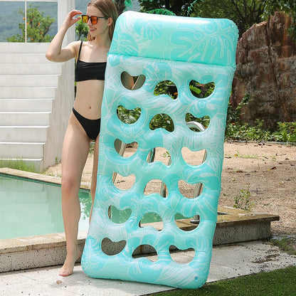 Inflatable Pool Float Lounger with Headrest Inflatable Floating Bed PVC Floating Lounger Air Mattress for Swimming Pool Party