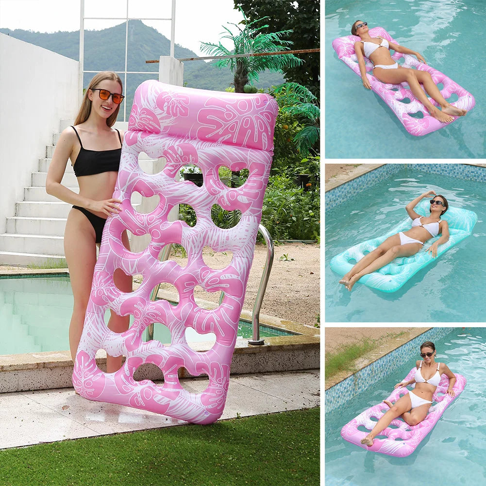 Inflatable Pool Float Lounger with Headrest Inflatable Floating Bed PVC Floating Lounger Air Mattress for Swimming Pool Party