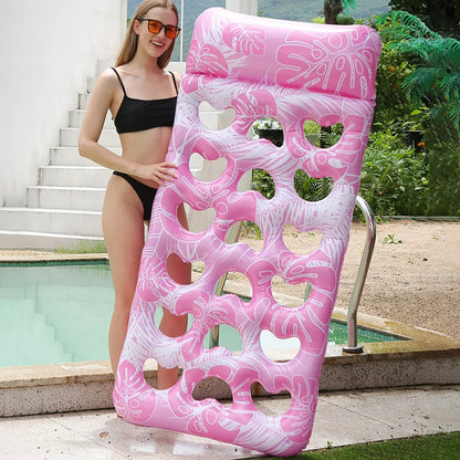 Inflatable Pool Float Lounger with Headrest Inflatable Floating Bed PVC Floating Lounger Air Mattress for Swimming Pool Party